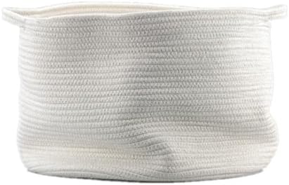 Generic Natural Large Cotton Thread Woven Rope Storage Basket Bin Hamper with Handles for Nursery Kid's Room Storage (White)
