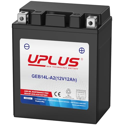 UPLUS GEB14L-A2 GEL Motorradbatterie 12V 270A 12Ah Rollerbatterie wartungsfrei Ersatz für YB14L-A2 133L×90B×164H mm