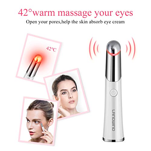 Eye Massager Wand with 42℃ Heat, LANDWIND Anti-aging Anti-wrinkle Galvanic Wand, Facial Eye Massager with Anions vibration for Remove Dark Circles and Puffiness (Rechargeable USB)