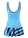 Chrysea Big Girls' Swimwear Striped Skirt Two-piece Swimsuits (16, Sky Blue)