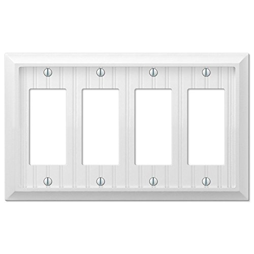 Cottage White Wood Quad Four GFCI Decora Rocker Wall Plate Outlet Cover