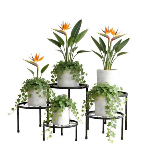 Paquete de 5 Soportes Para Plantas De Metal, Soporte para Macetas para Exteriores y Interiores, Soporte Redondo Para Exhibir Estante para Plantas en Niveles