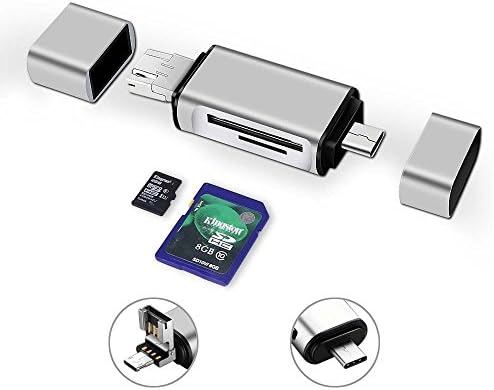 USB Type C Card Reader, SUPVIN 3 in 1 SD/Micro SD Card Reader USB Type C Micro USB OTG Adapter with USB, Micro USB & USB C Interfaces for Android/PCs/Tablets/Mac Supporting OTG Function(Silver)