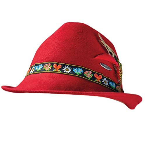 Alpine Wool Red Hat with Embroidered Band (Small)