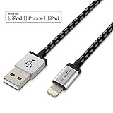 [Apple MFI Certified] ACEPower® 6.6 Feet / 2m Extra Long Nylon Braided Tangle-Free 8 Pin Lightning to USB Cable with Aluminum Connector Heads for iPhone 6 / 6 Plus / 5s / 5c / iPad Air / Air 2 / iPad mini / mini 2 / mini 3 / iPod nano and iPod touch in Grey (Retail Packaging)