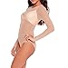 May&Maya Women's Sexy Sheer Mesh Long Sleeve Bodysuit (S, Beige)