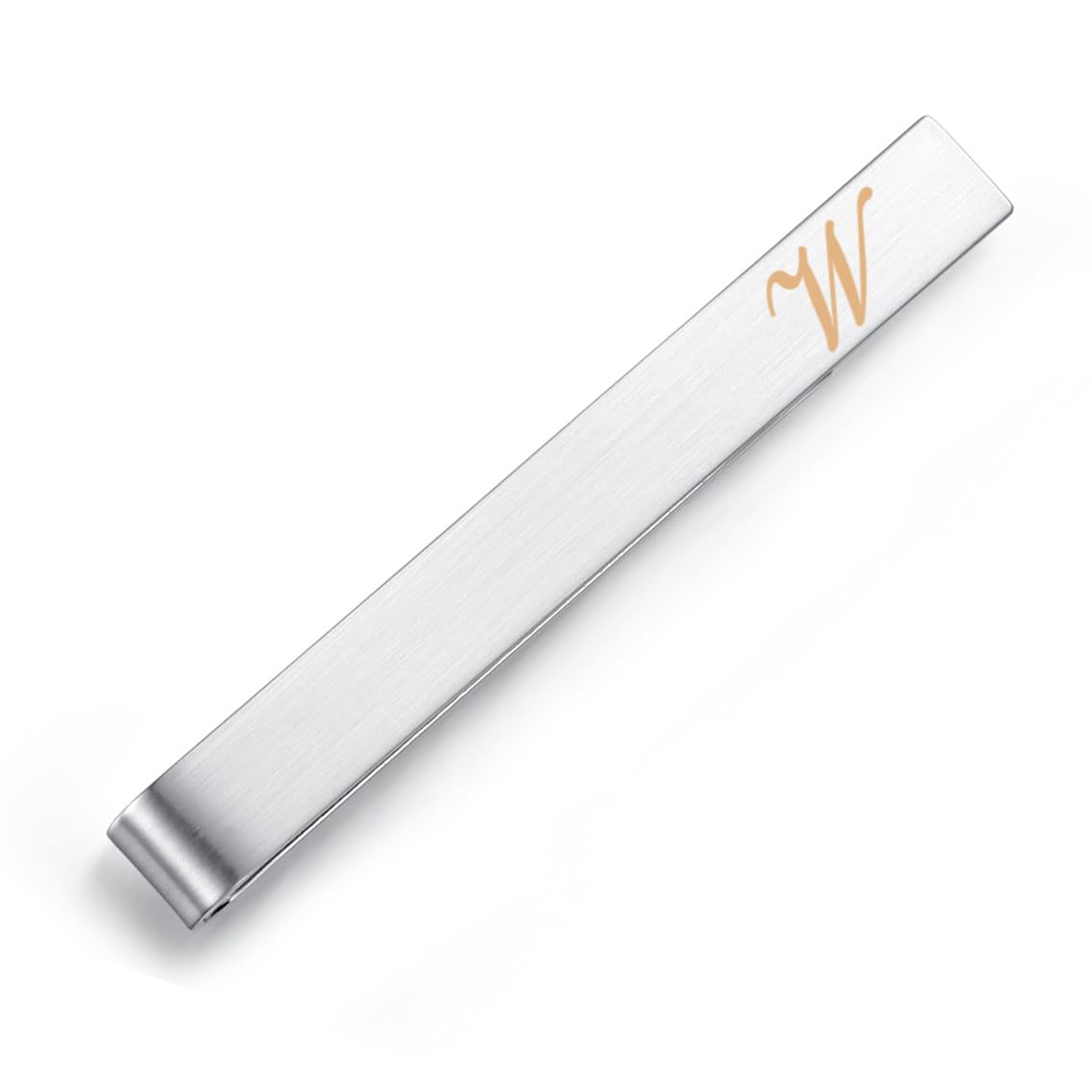 HONEY BEAR Mens Initial Alphabet Letter Tie Clip Bar - Normal Size for Business Wedding Gift,5.4cm,Brushed Silver A - Z (W)