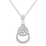 Mia Sarine Womens Cubic Zirconia Double Circle Necklace in Rhodium Plated 925 Sterling Silver