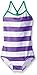Kanu Surf Girls Beach Sport Banded 1 Piece Swimsuit, Layla Purple Stripe, 6