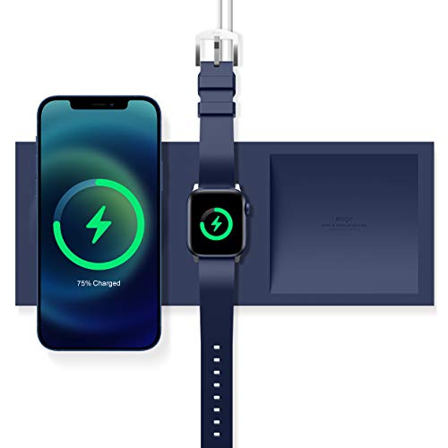 elago Magnetic Charging Tray Duo Compatible with MagSafe Charger, Compatible with Apple Watch Charger, Compatible with iPhone 12, Pro, Pro Max, Mini [Magsafe Not Included] (Jean Indigo)