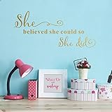 TOARTi She Believed She Could So She Did Wall Sticker, Motivational Lettering Saying Quotes for Girls Bedroom Wall Decal, Positive Large Mirror Sticker Home Wall Art, Gold