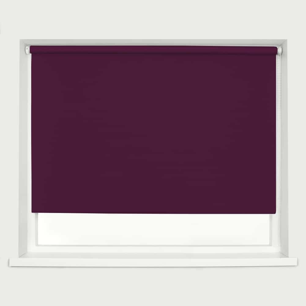 Aubergine Blackout Roller Blind Metal Fittings Trimmable UV Protection Thermal Properties Premium Fabric Home Office Bedroom Kids Room Child Safe Easy Fit 150cm Width x 160cm Drop