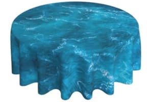 YETTA YANG Ocean Waves Teal Turquoise Blue Waterproof Picnic Patio Party Round Table Cloth Cover Decorations Fabric 60 Inch Circular Tablecloth for 20-47 Inch Home Dining Room Kitchen Decor