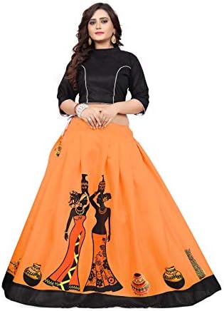 Nexona Creation Women's Satin Semi-Stitched Lehanga Choli (Parita _Multi-Coloured_ Free Size)
