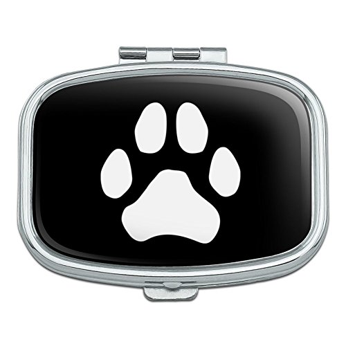 Paw Print Dog Cat White on Black Rectangle Pill Case Trinket Gift Box