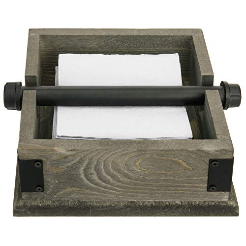 MyGift Vintage Gray Wood & Industrial Pipe Napkin Holder with Center