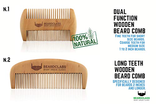BEARDCLASS Beard Grooming Kit Set for Men (12 in 1) - 100% Bamboo Boar Beard Brush and Wooden Comb, Organic 2 Oz. Beard Mustache Oil and Balm Wax with Diffuser Palm Comb, Scissors and Gift Box