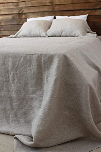 Flax Linen Flat Sheet - Twin, Twin Extra Long, Full, Queen, King, CaliKing Sizes - in Natural, Green, Blue Or Mustard Colors
