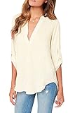 Bluetime Womens V Neck Blouses Loose T Shirt Cuffed Sleeve Casual Top Shirts