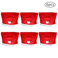 BOJOD Santa Hat Chair Covers Santa Clause Red Hat Christmas Chair Back Covers Kitchen Dining Chair Slipcovers Sets for Xmas Decoration 6 Pack