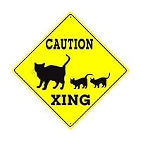 Supvivi New Caution Cat and Kittens Family Symbol Crossing Funny Yellow Diamond Tin Sign Home Decor 12" x12" as a Gift