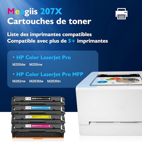 Meagiis 207X Toner Cartridge with Chip Compatible with HP 207X 207A Toner for HP Color LaserJet Pro MFP M283fdw M255dw M282nw M283fdn M255nw (1 Black, 1 Cyan, 1 Yellow, 1 Magenta)