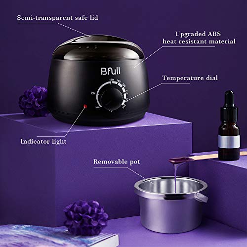 BFULL Wax Warmer (14.2 Oz), Hair Removal Home Waxing Kit with Wax Beans, Sticks, Wax Warmer Collars, Wax Melting Bowls, for Full Body, Legs, Face, Eyebrows, Bikini Women Men Painless at Home Waxing