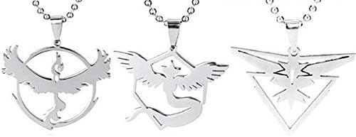 Stainless steel necklace with valor/instinct/mystic Pokemon Go novelty pendant