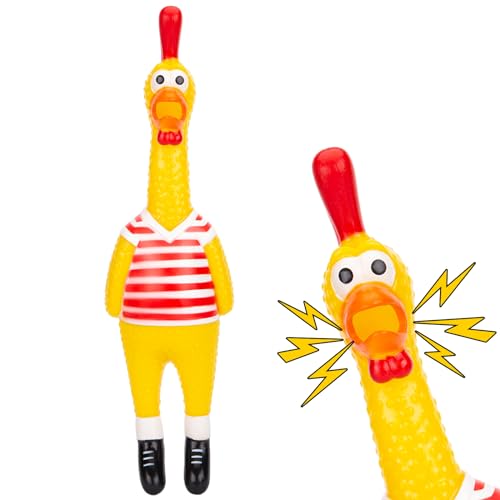 MCPINKY Rubber Chicken Dog Toy, Squeaky Chicken Screaming Chicken Red & White Stripes Prank Novelty Toy for Prank Noise Maker Dog Toy