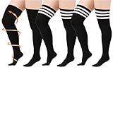 Women Kawaii Plus Size Stretchy Thigh High Tights Cosplay Stockings Over Knee Triple Stripes Long Tube Socks 1-3 Pairs