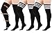 Women Kawaii Plus Size Stretchy Thigh High Tights Cosplay Stockings Over Knee Triple Stripes Long Tube Socks 1-3 Pairs
