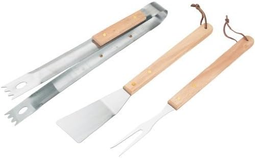 3pc Wooden Handled Barbecue Tool Set for Outdoor Bbq's and Summer Grilling