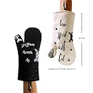 GREVY Cat Oven Mitts Heat Resistant Cooking Glove 100% Cotton Lining 12"(Ivory and Black Cat,Potholder Kitchen Cat Gloves,Set of 2)