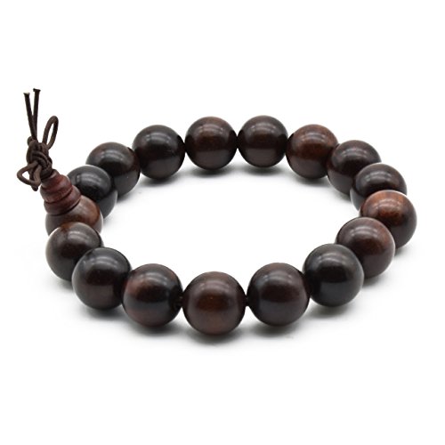 Zen Dear Unisex Natural Rosewood Prayer Beads Buddha Buddhist Prayer Meditation Mala Necklace Bracelet (12mm 17 beads)