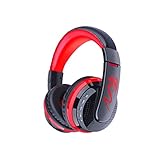 Wireless Bluetooth Headsets, Bodecin Skin Friendly Leather 3D Stereo Sound Sport Bluetooth 4.0 Headphones for iPhone/iPad/Android Build in Mic Support TF Card with USB Charging Cable(Black+Red-MX666)