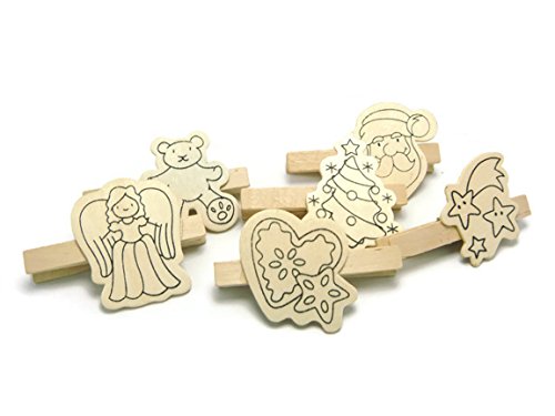 BUMOS Christmas Pattern Natural Wood Small Craft Clothespins 6 pcs (2.87" Lenght), HC3