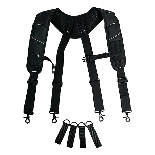 KUNN Tool Belt Suspenders, Padded 4-Point Work Suspender for Men