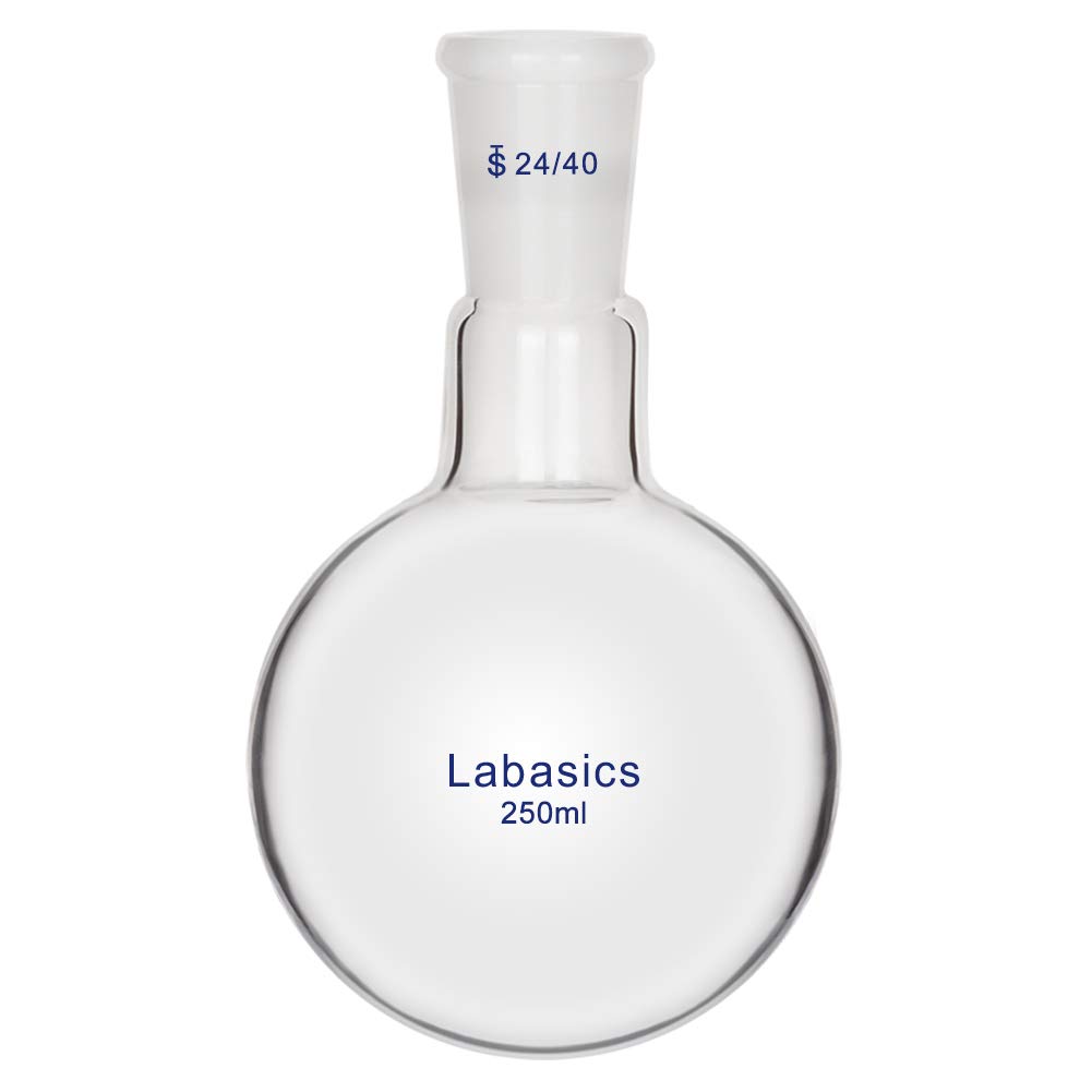 Labasics Glass 250ml Single Neck One Neck Round Bottom Flask RBF, with 24/40 Standard Taper Outer Joint, 250ml
