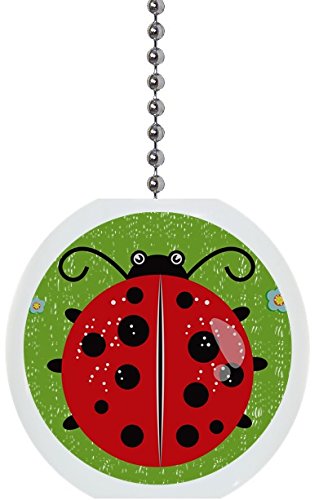 Red Ladybug Green Background Solid Ceramic Fan Pull