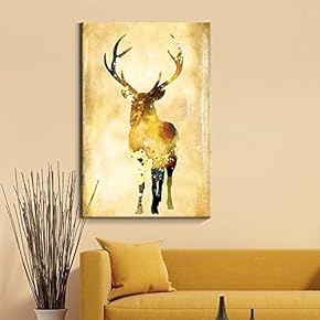 Golden Watercolor Style Stag - Canvas Art