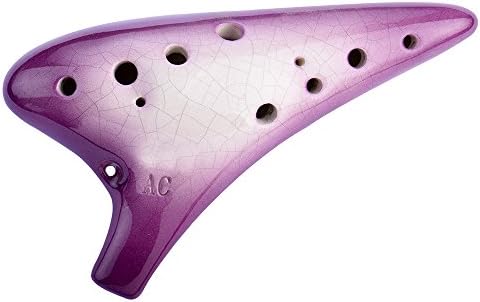 “Spring Blossoms” 12 Hole Ocarina with Handcrafted Ice-crack Outlook in Alto C, Sweet Potato Pottery Ocarina in Gradient Color (Ombre Purple)