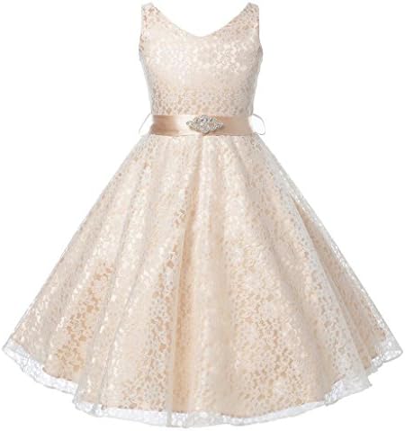 Hblld Lace V-Neck Flower Princess Girl Dress Size 16 Champagne