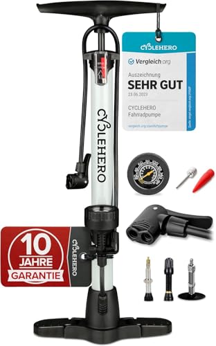 Fahrradpumpe alle Ventile * Test SEHR GUT - 10 Jahre GARANTIE * Leistungsstarke Luftpumpe Fahrrad– Fahrradpumpe Französisches Ventil - Standpumpe mit