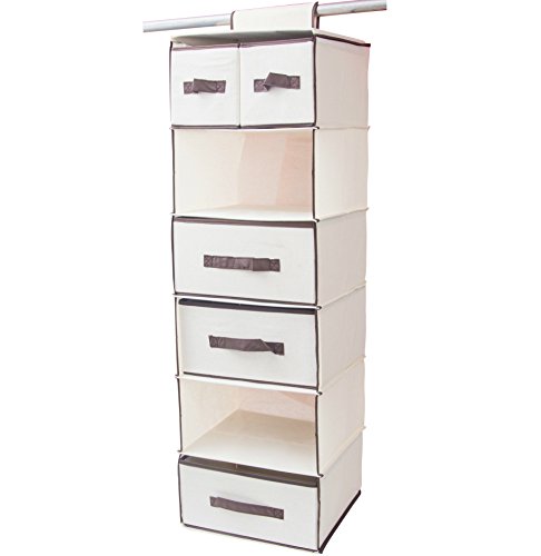 Lovotex 6-Shelf Hanging Closet Organizer With 3 Large And 2 Small Drawers â€“ Practical Wardrobe Shelving With Durable High Capacity Design â€“ Collapsible Storage For Clothes, Underwear, Sock And Towels