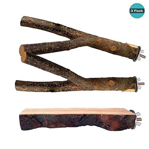 Tfwadmx Bird Perch Parakeet Stand Bird Toys Birdcage Stands Platform Parrot Natural Wood Fork Bird Cage Accessories for Pet Budgies Cockatiels Conure Lovebirds Hamster Rat 3PCS