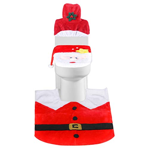 DOYOLLA Funny Santa Claus Toilet Seat Cover and Rug Set Red Christmas
