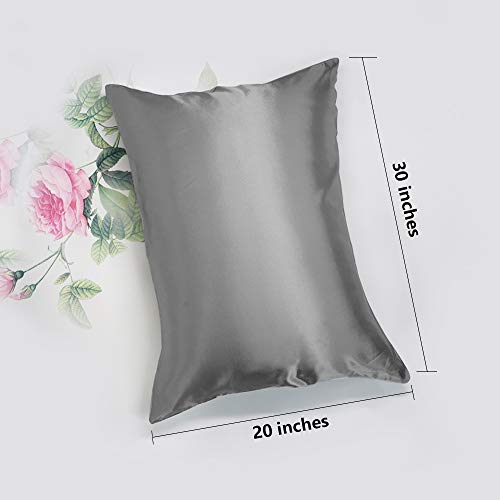 Leccod 2 Pack Silkly Satin Pillowcase for Hair and Skin Cool Super Soft and Luxury Pillow Cases Covers with Envelope Closure (Deep Gray, Queen: 20x30)