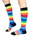 CompressionZ 20-30 mmHg Compression Socks Men & Women - Knee High Support Stockings (Rainbow Stripes, Large)