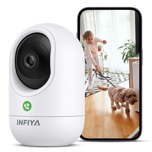 INFIYA 2K Indoor Surveillance Camera, Baby Monitor with Camera, WiFi Indoor Camera, Dog Camera with App, One-Touch Call, Automatic Tracking, Night Vision, Motion Detection