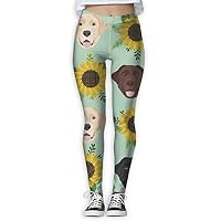 SDEYR79 Labrador Floral Sunflower Dog Women Power Flex Yoga Pants Workout Running Leggings